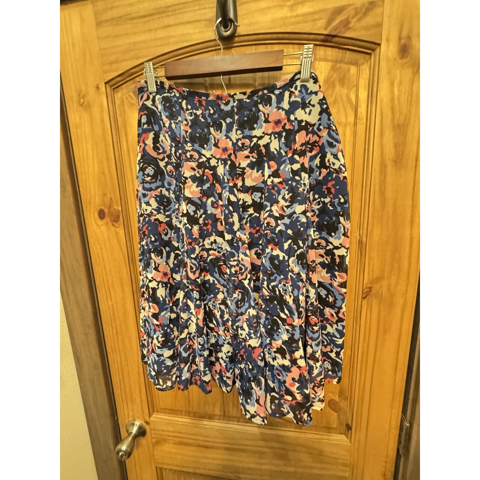 Talbots Skirt Women's Blue Pink White Floral A Line Pleated Lined Midi Size 12p